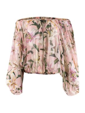 Dolce & Gabbana Pink Floral Sheer Off-Shoulder Top
