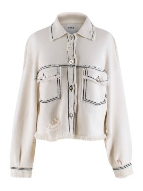 Barrie White Cashmere Blend Contrast Stitch Knit Jacket