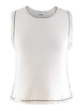 Barrie Contrast Stitch White Cashmere Blend Top