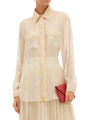 Burberry Shelly Lace Trimmed Silk Chiffon Blouse