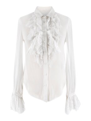 Saint Laurent White Sheer Silk Georgette Ruffled Shirt