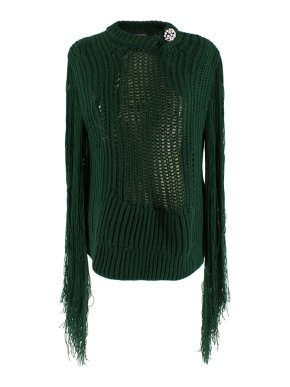 Calvin Klein Crystal Brooch Embellished Fringe Jumper