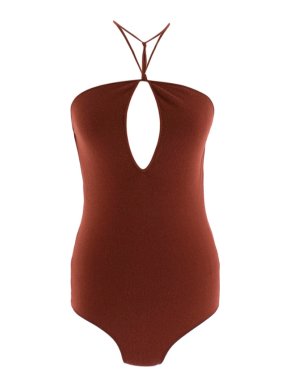Bottega Veneta Brick Red Cashmere Blend Keyhole Bodysuit