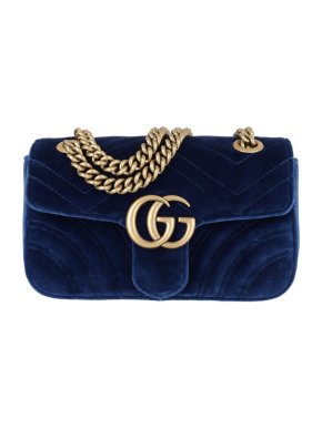 Gucci Marmont blue mini quilted-velvet cross-body bag