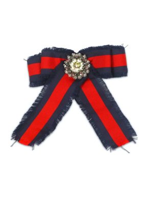 Gucci Web Stripe Grosgrain Embellished Bow Pin Brooch