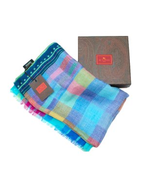 Etro Blue Multicoloured Cashmere Blend Scarf