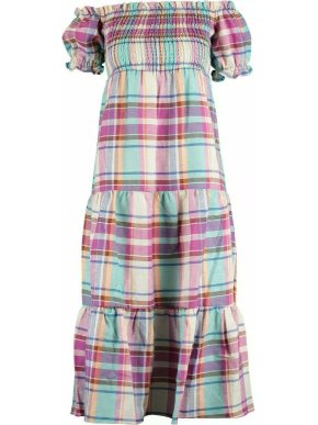 KITRI Alma tiered checked summer linen sun dress EXTRA SMALL