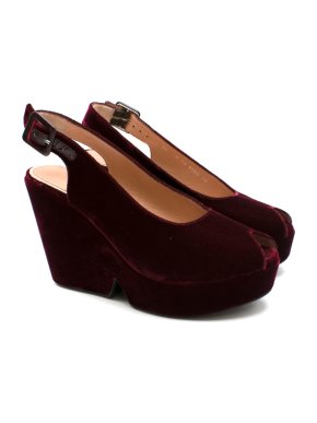 Robert Clergerie Dylan Burgundy Velvet Platform Wedges