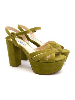 Prada Green Suede Platform High Heeled Sandals