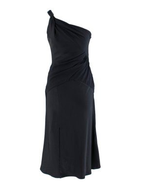 Versace Navy Twist One Shoulder Crepe Dress