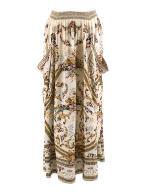 Camilla Cream Floral Print Crystal Embellished Midi Skirt