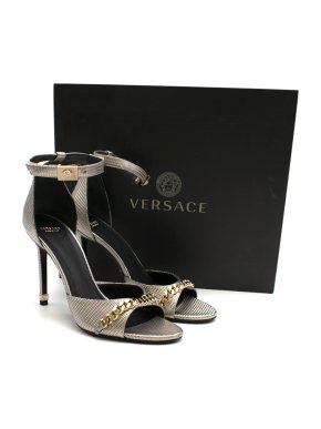 Versace Leather Chain Detail Metallic Sandals