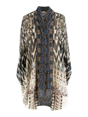 Camilla Silk Printed Embellished Cape Jacket