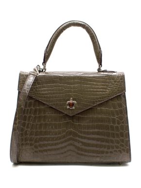 Ethan K Alla Crocodile Medium Top Handle Bag in Gris Fonce Shiny