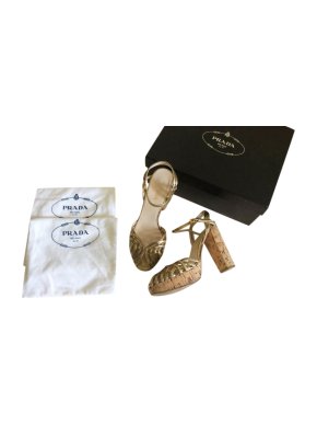 Prada gold leather and cork sole sandals