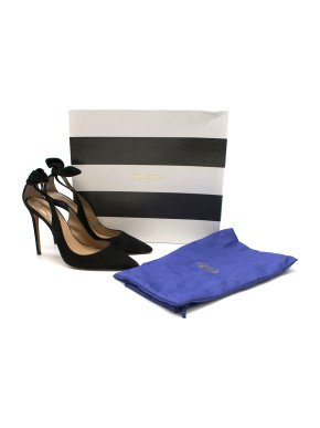 Aquazzura Black Suede Cut-Out Bow Pumps