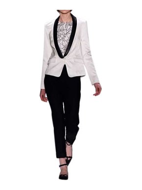 Tibi Leather Trim Satin Tailored Jacket