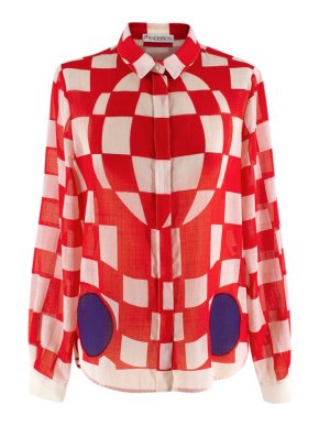 JW Anderson Checkerboard Print Blouse In Pillar Box Red