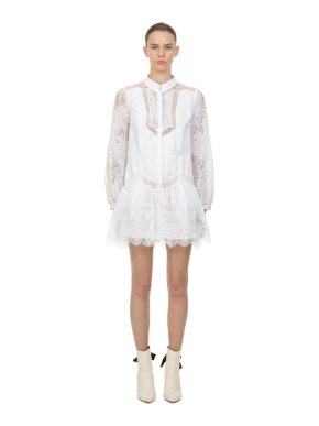 Self-Portrait White Lace Panel Shirt Dress