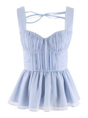 Self-Portrait Blue Sleeveless Chiffon Blouse