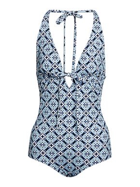 Bottega Veneta Blue Printed Halterneck Swimsuit