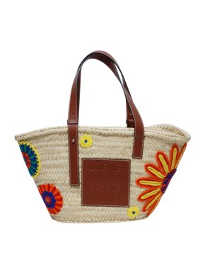 Loewe Embroidered Raffia Basket Bag