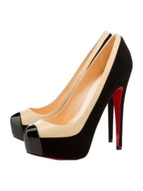 Christian Louboutin Black Suede & Cream Leather Patent Cap-Toe Pumps
