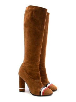 Loewe Tan Suede Round Heel Boots with Stripe