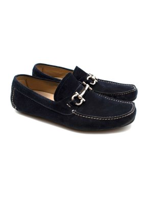 Ferragamo Navy Suede Loafers