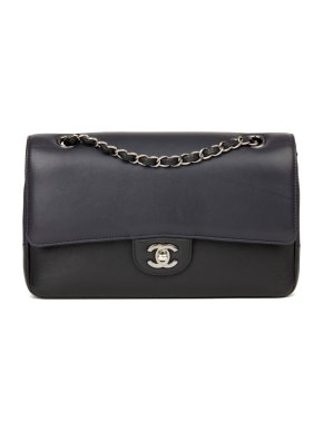 Chanel medium double classic bag in navy/black calfskin