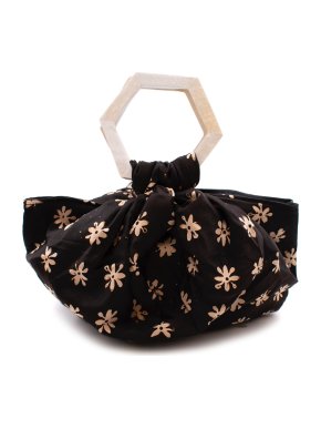 Kayu Black Silk Printed Wrist Bag