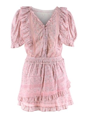 LoveShackFancy Pink Floral Embroidered Mini Dress