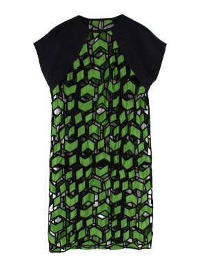 Bespoke Green & Black Geometric Cut Out Dress