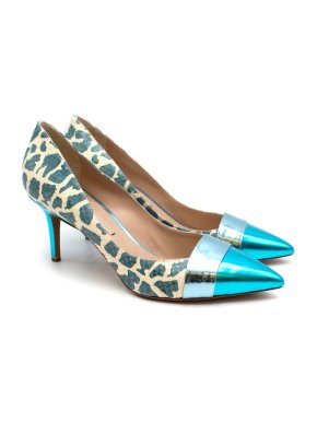 Nicholas Kirkwood Embossed Leather & Metallic Blue Paneled Pumps