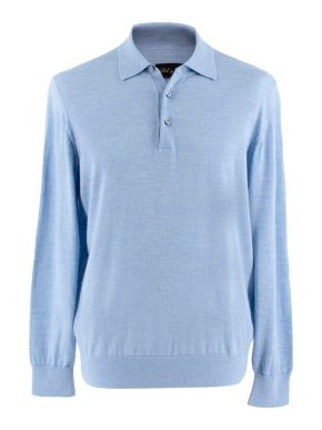 Bel y Cia Blue Cashmere Blend Long Sleeve Polo