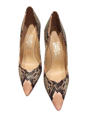 Salvatore Ferragamo rose quartz snakeskin pumps