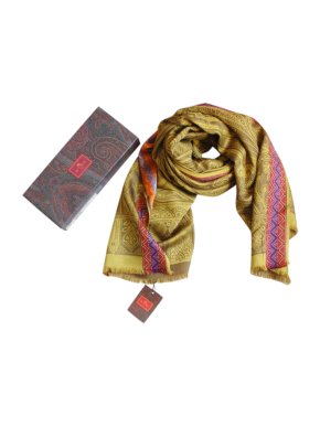 Etro Mustard Paisley Print Silk Blend Shawl