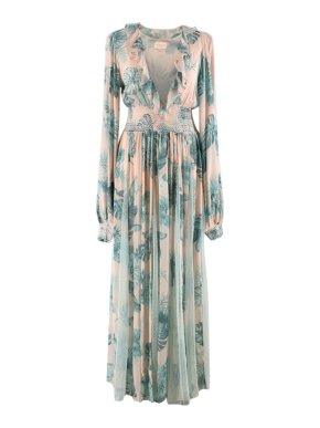 Rococo Sand Blue Floral Ruffled Maxi Dress