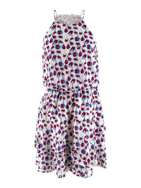 Cooper & Ella Cherry Print High Neck Ruffle Mini Dress