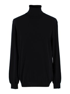 Zanone Black Roll Neck Wool Blend Polo Top