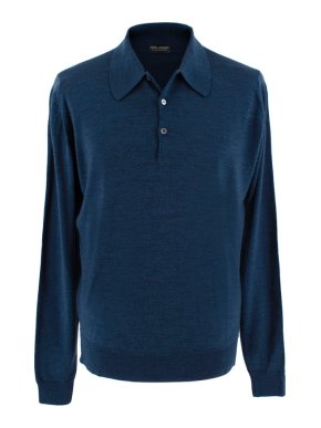 John Smedley Dark Blue Long Sleeve Polo