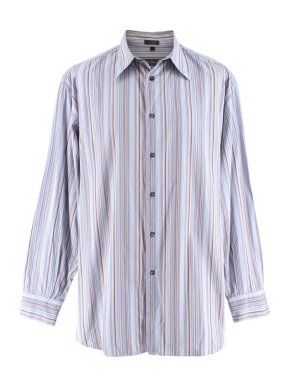 Salvatore Ferragamo Blue & Brown Striped Shirt