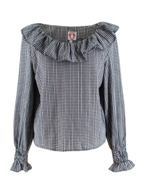 Shrimps Black Gingham Ruffled Shirt