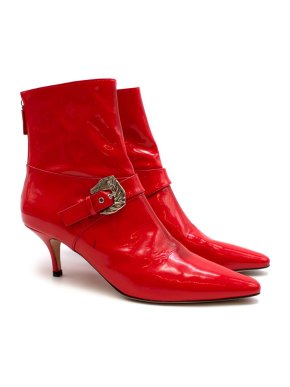 Dorateymur Red Patent Kitten Heel Ankle  Boots