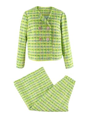 Delpozo Lime Green Woven Jacket and Trouser Suit