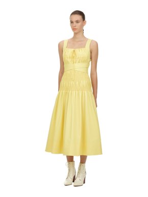 Self Portrait Bright Yellow Poplin Sleeveless Midi Dress