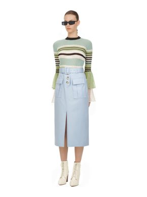 Self Portrait Mint Multi Stripe Fine Knit Top