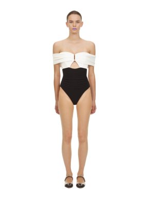 Self Portrait Ruched Off-The-Shoulder Swimsuit
