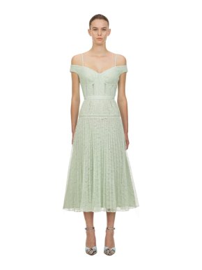Self Portrait Mint Off Shoulder Lace Midi Dress