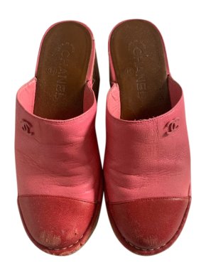 Chanel Pink Cap-Toe Cork Mules